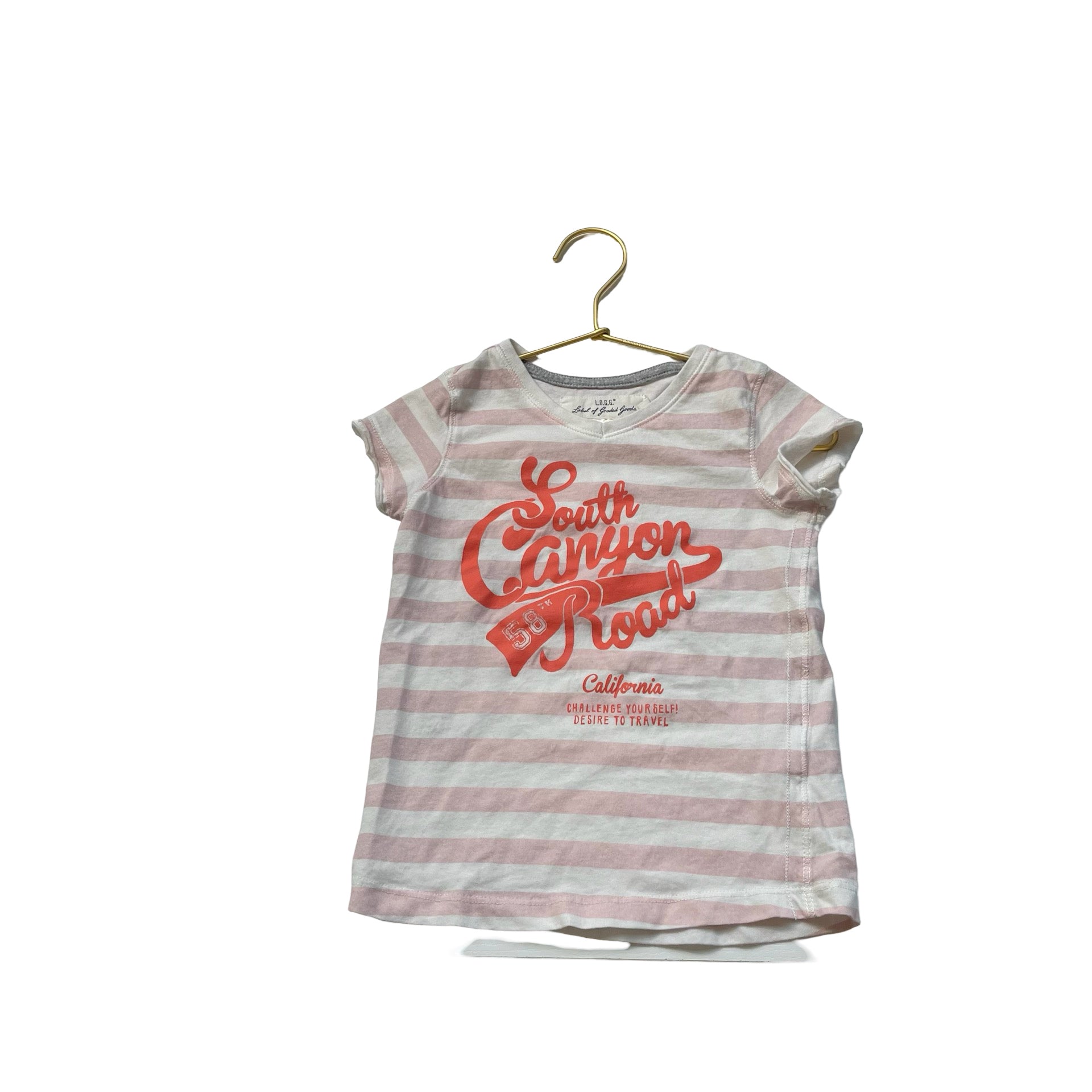 H&M Pink Striped V - Neck 'South Canyon Road' Tee - Size 2 - 4Y - Bounce Mkt