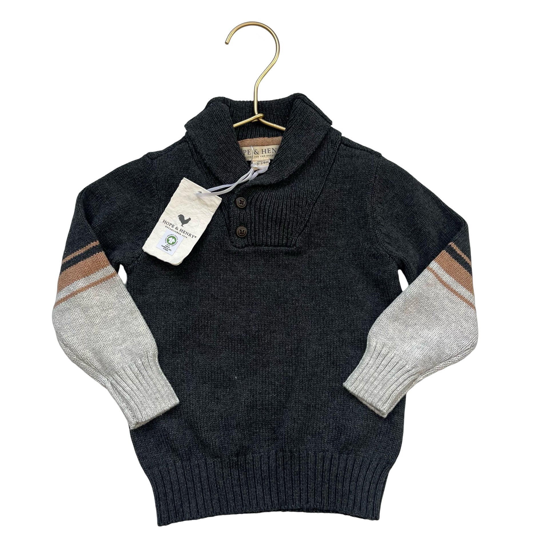 Hope & Henry Dark Gray Shawl Collar Sweater with Tags - Size 18 - 24 Mo - Bounce Mkt