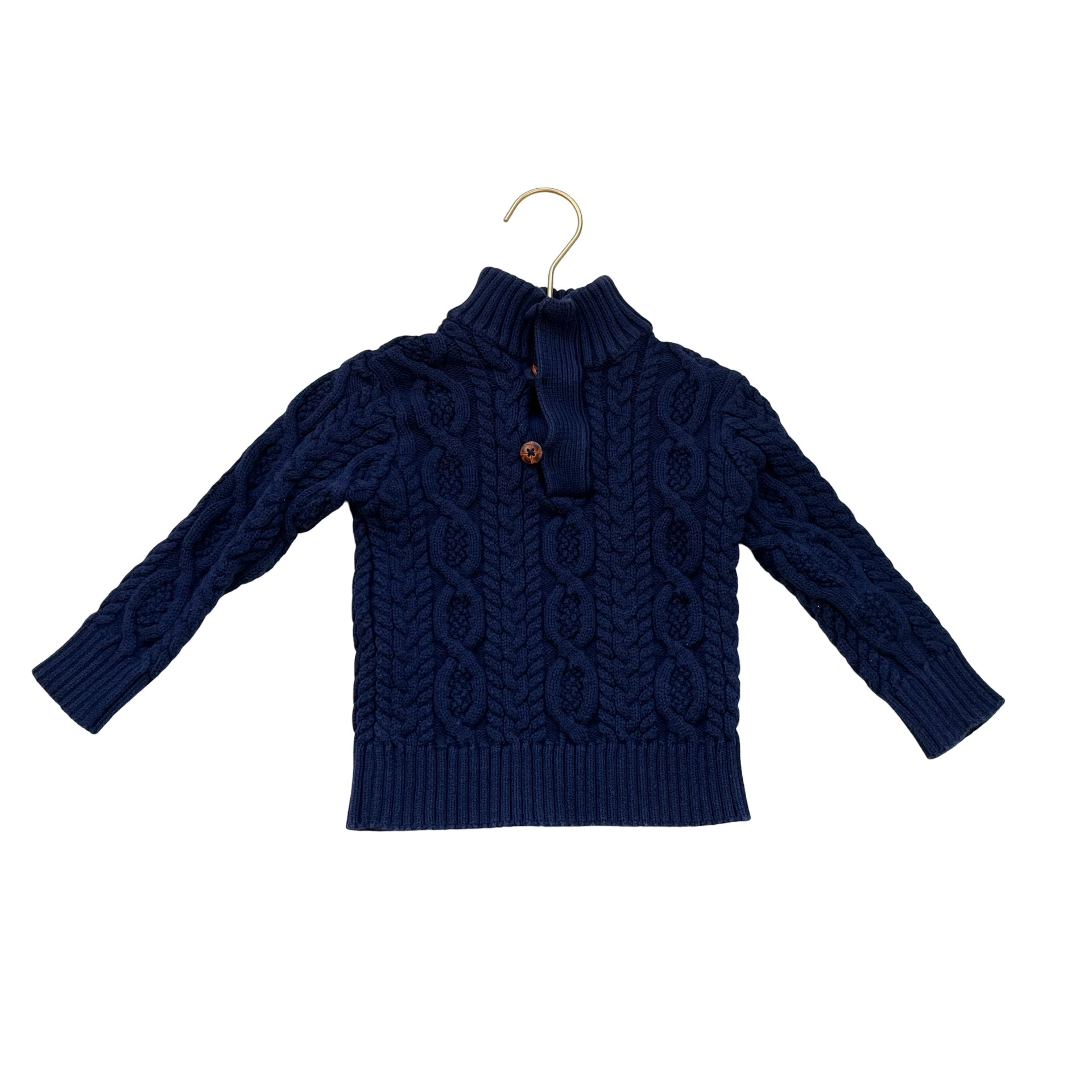 Hope & Henry Navy Cable Knit Quarter Button Sweater - Size 18 - 24 Mo - Bounce Mkt