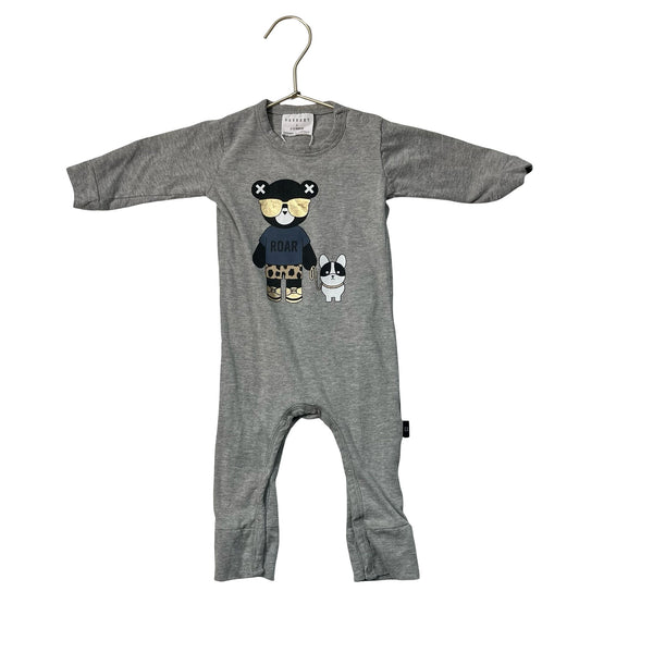 Hux Gray 'ROAR' Panda & Dog One - Piece - Size 6 - 12 Mo - Bounce Mkt