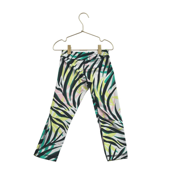 Ideology Ivory, Black, Green, Pink & Yellow Tropical Leaf Leggings - Size 5 - Bounce Mkt