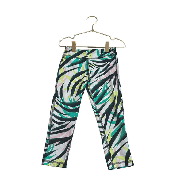Ideology Ivory, Black, Green, Pink & Yellow Tropical Leaf Leggings - Size 5 - Bounce Mkt