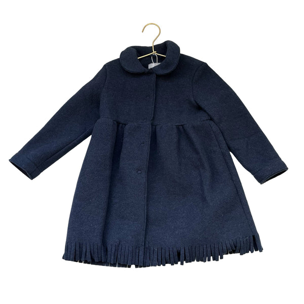 Il Gufo Navy Felted Jacket, Fringe Hem - Size 4A - Bounce Mkt