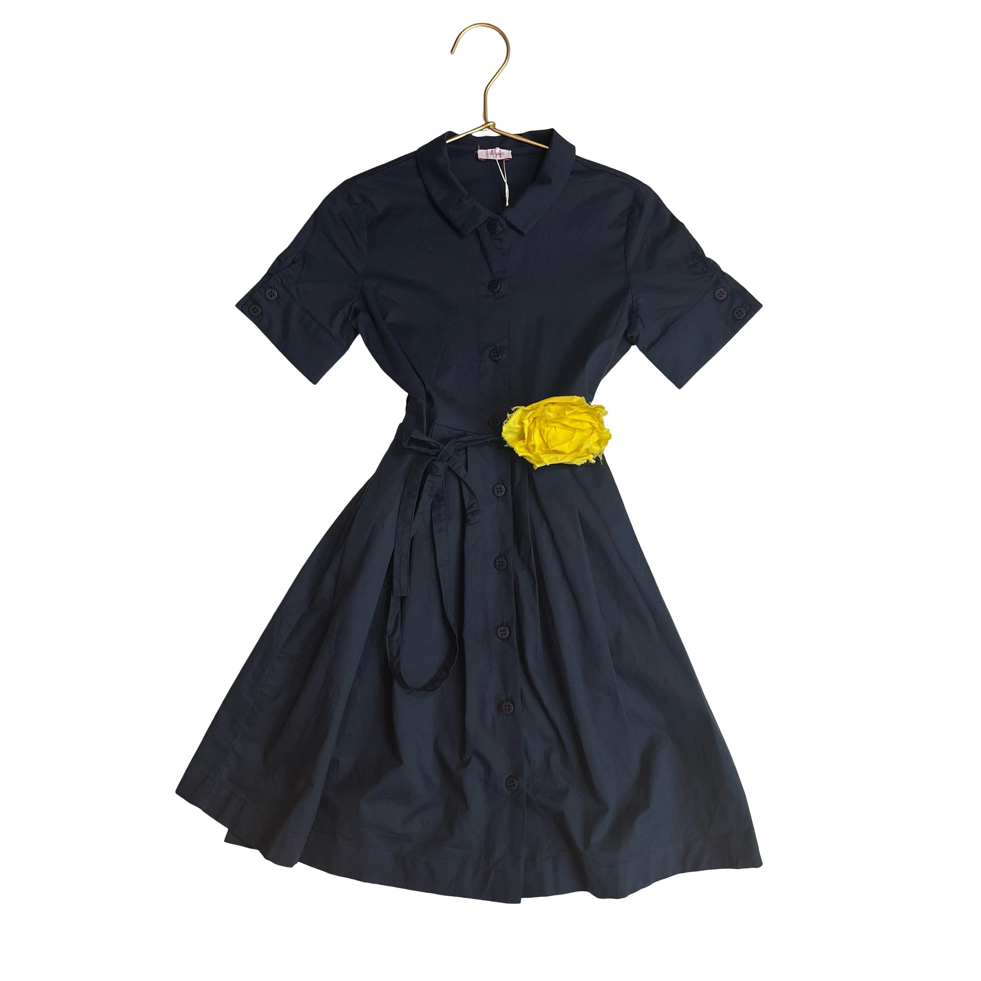 Il Gufo Navy & Yellow Flower Belted Button Down Dress - Size 6 - Bounce Mkt