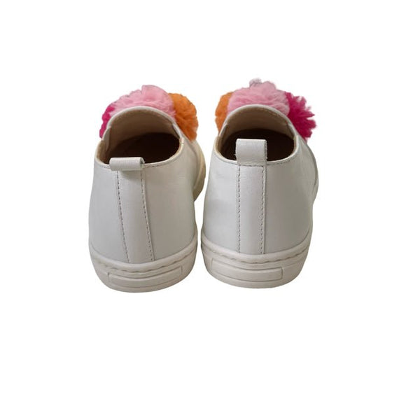 Il Gufo White Leather & Tulle Pom - Pom Slip - On Sneakers in Box - Size 29 (12) - Bounce Mkt