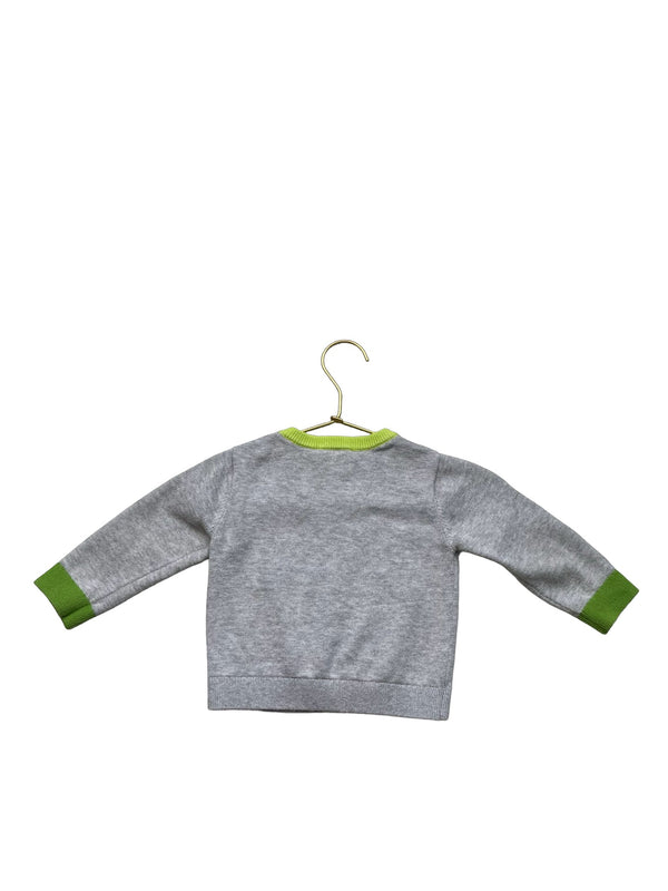 Jacadi Gray & Green Headphone Bird Sweater - Size 12 Mo - Bounce Mkt