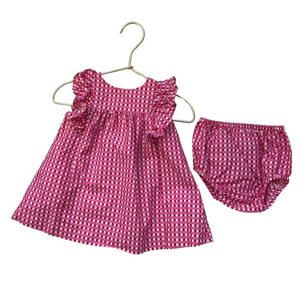 Jacadi Pink, Red, White Check Dress & Bloomer - Size 6 Months - Bounce Mkt