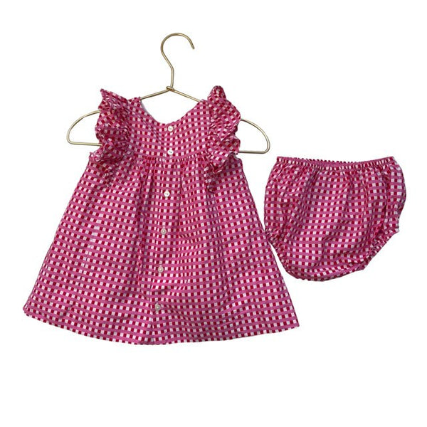 Jacadi Pink, Red, White Check Dress & Bloomer - Size 6 Months - Bounce Mkt