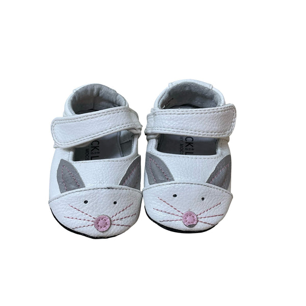 Jack and Lily Ivory, Gray & Pink Bunny Soft Sole Shoes - Size 0 - 6 Months - Bounce Mkt