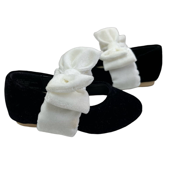 Janie and Jack Black & Ivory Velvet Bow Shoes - Size 4 - Bounce Mkt