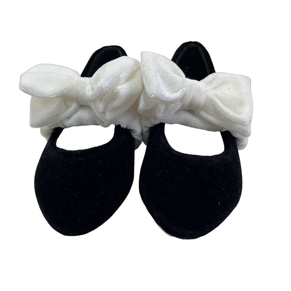 Janie and Jack Black & Ivory Velvet Bow Shoes - Size 4 - Bounce Mkt