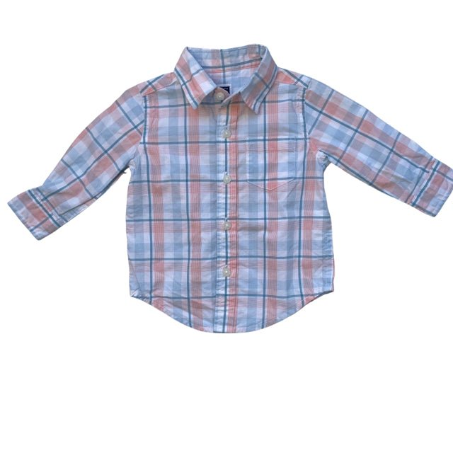 Janie and Jack Blue, White Peach Button Down - Size 3-6 Mo - Bounce Mkt