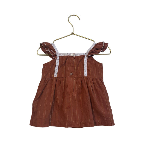 Janie and Jack Brown & Gold Metallic Lace Trim Top - Size 2T - Bounce Mkt