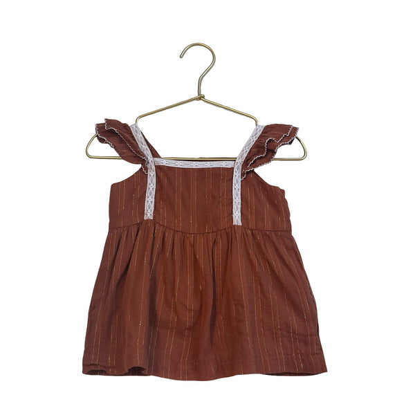 Janie and Jack Brown & Gold Metallic Lace Trim Top - Size 2T - Bounce Mkt