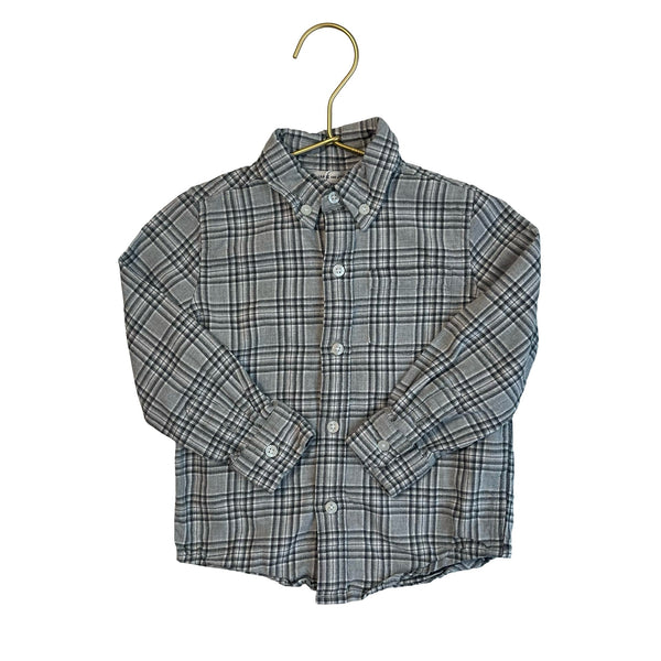 Janie and Jack Gray & Black Plaid Flannel Button Down Shirt - Size 2 - Bounce Mkt