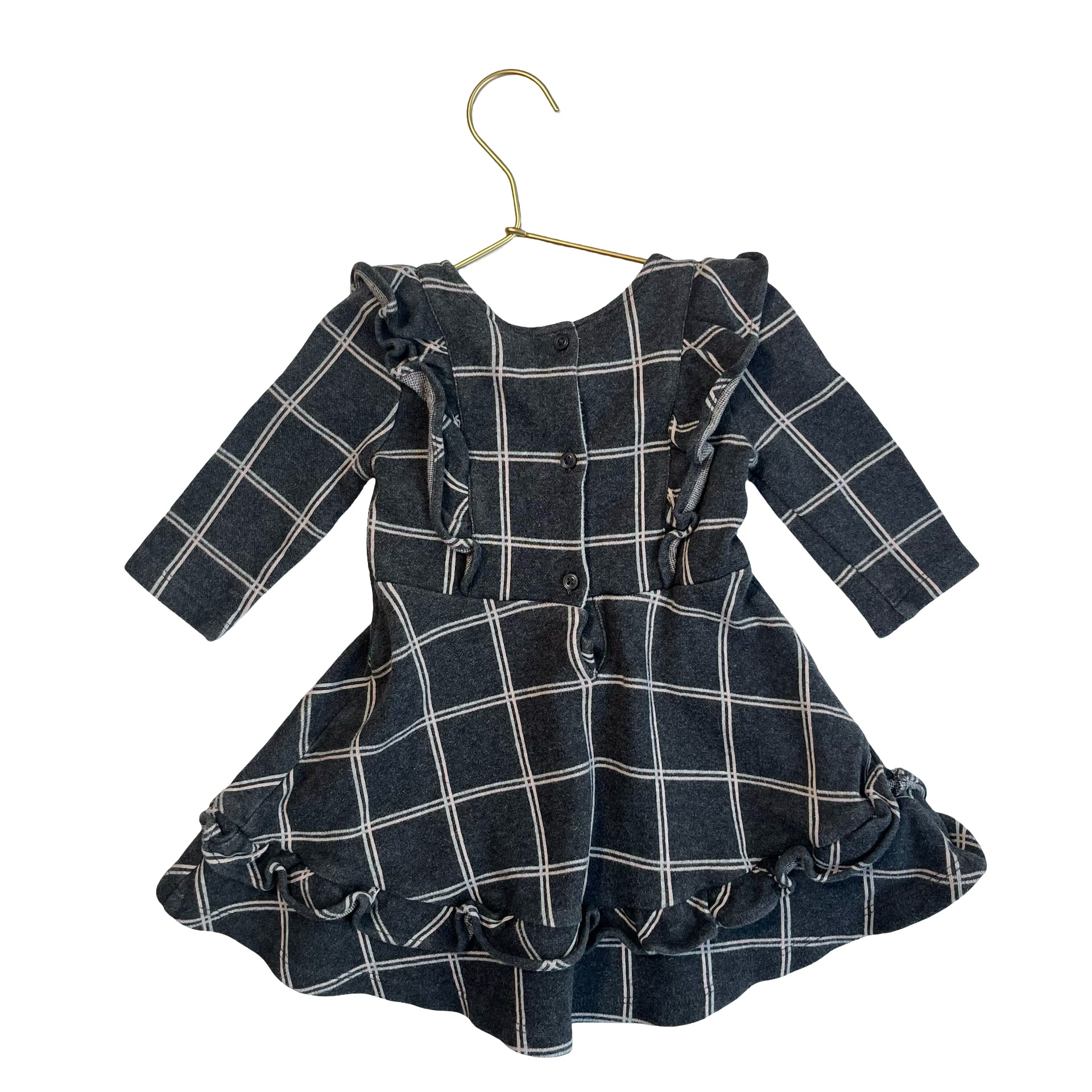 Janie and Jack Gray & Pink Windownpane Long Sleeve Dress - Size 2 - Bounce Mkt