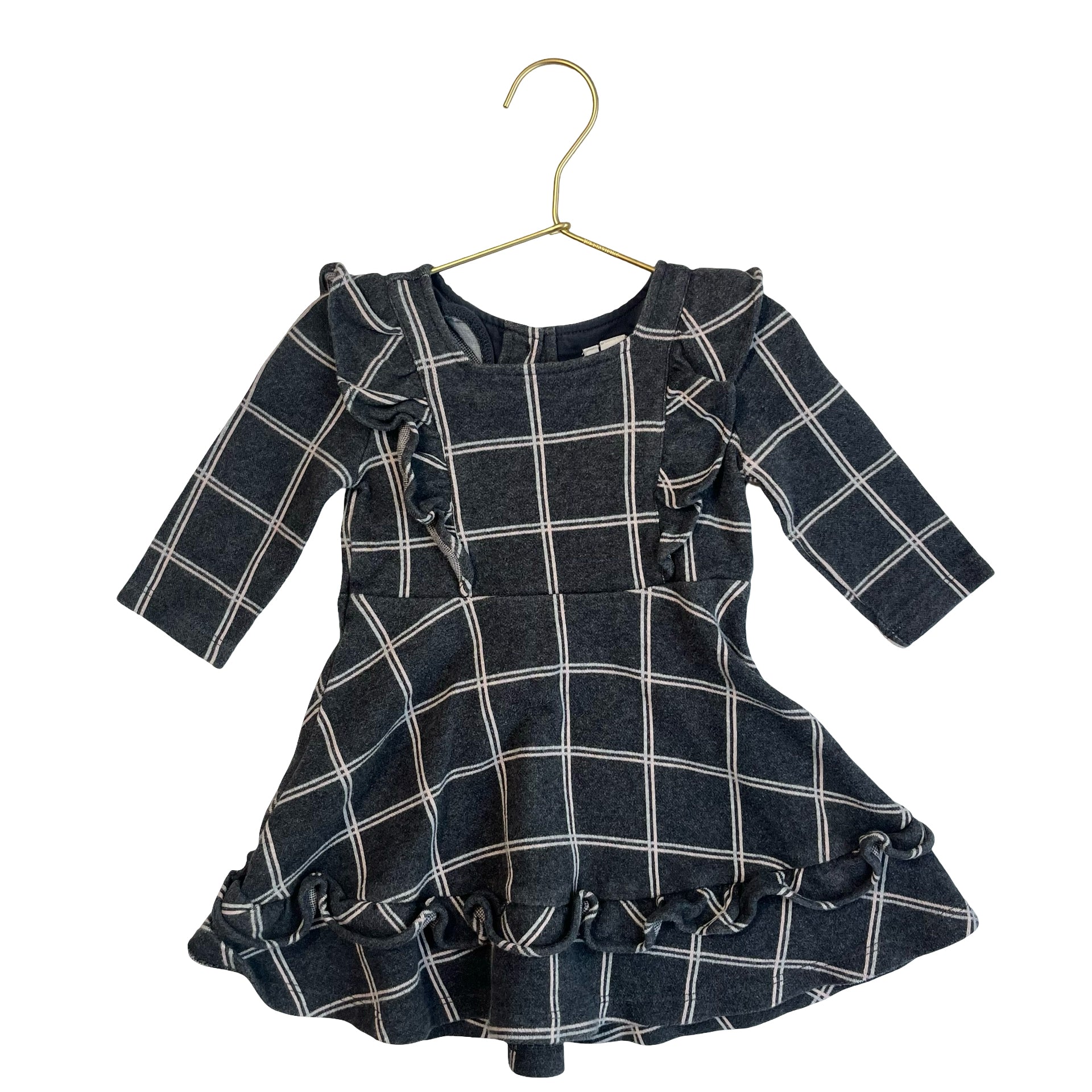 Janie and Jack Gray & Pink Windownpane Long Sleeve Dress - Size 2 - Bounce Mkt