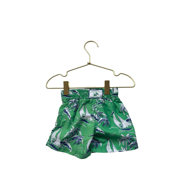Janie and Jack Green, Ivory & Navy Sailboat Swim Shorts - Size 3 - 6 Months - Bounce Mkt