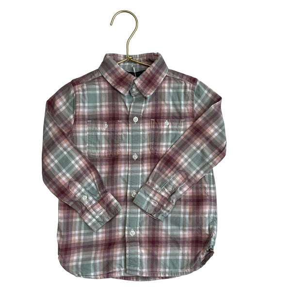 Janie and Jack Green, Pink, Plum Plaid Brushed Cotton Button Down - Size 2T - Bounce Mkt