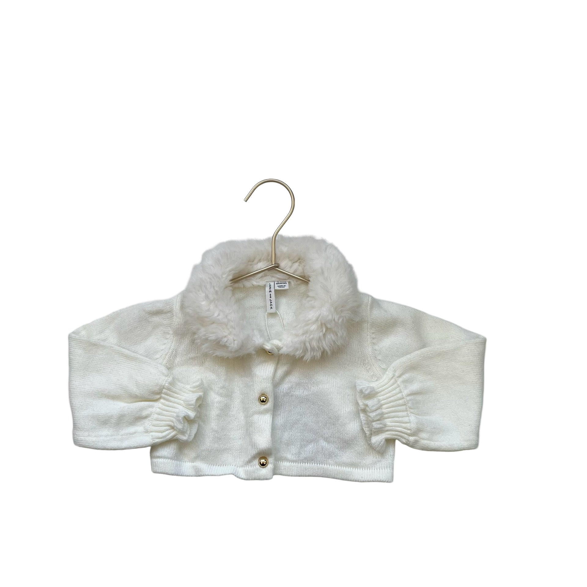 Janie and Jack Ivory Faux Fur Collar Cardigan Sweater - Size 18 - 24 Mo - Bounce Mkt