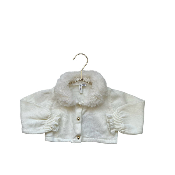 Janie and Jack Ivory Faux Fur Collar Cardigan Sweater - Size 18 - 24 Mo - Bounce Mkt