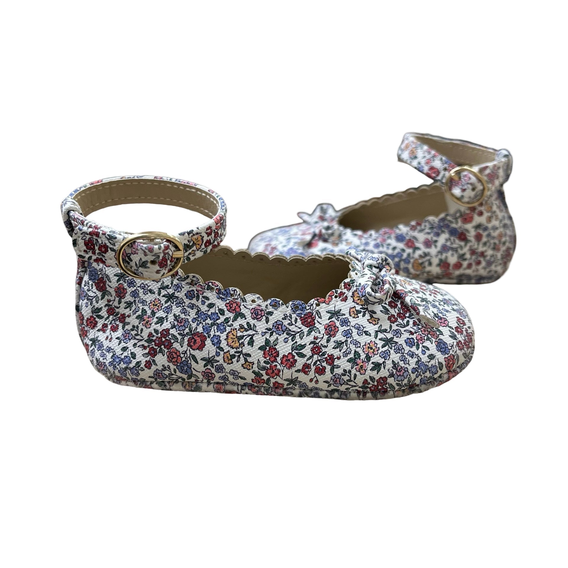 Janie and Jack Ivory Floral Soft Sole Shoes - Size 6 - 12 Months - Bounce Mkt