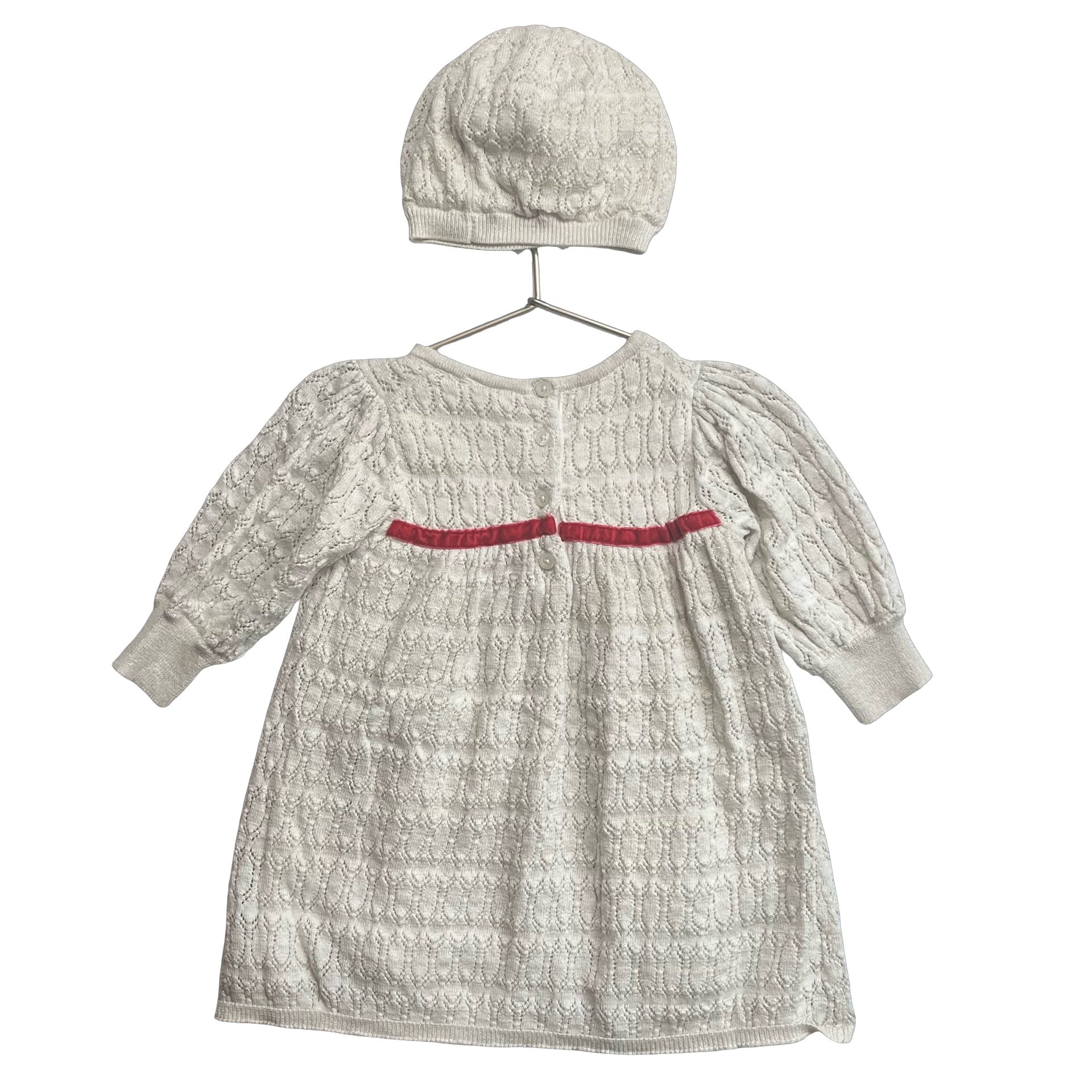 Janie and Jack Ivory Metallic Knit Dress & Hat - Size 18 - 24 Mo - Bounce Mkt