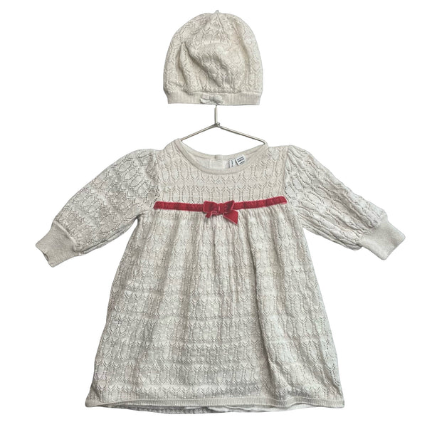 Janie and Jack Ivory Metallic Knit Dress & Hat - Size 18 - 24 Mo - Bounce Mkt