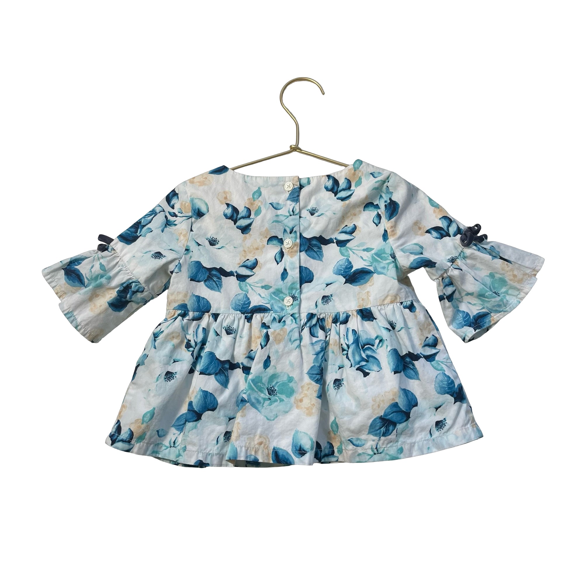 Janie and Jack Ivory, Teal & Tan Floral Blouse - Size 2 - Bounce Mkt