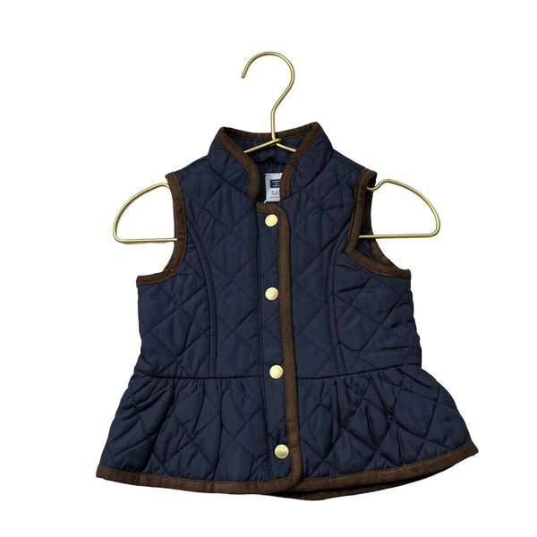 Janie and Jack Navy & Brown Trim Quilted Vest - Size 6 - 12 Months - Bounce Mkt