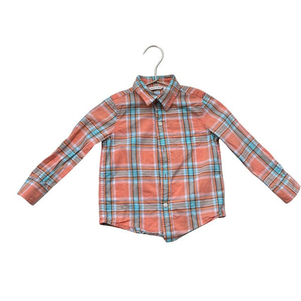 Janie and Jack Peach & Blue Plaid Long Sleeve Button Down Shirt - Size 2 Janie and Jack Peach & Blue Plaid Long Sleeve Button Down Shirt - Size 2