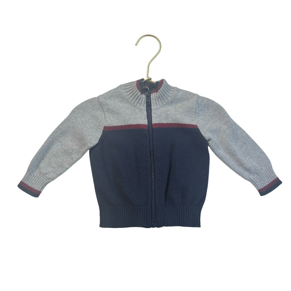 Janie and Jack Size Navy, Gray, Burgundy Zip - Up Cardigan - Size 3 - 6 Mo - Bounce Mkt