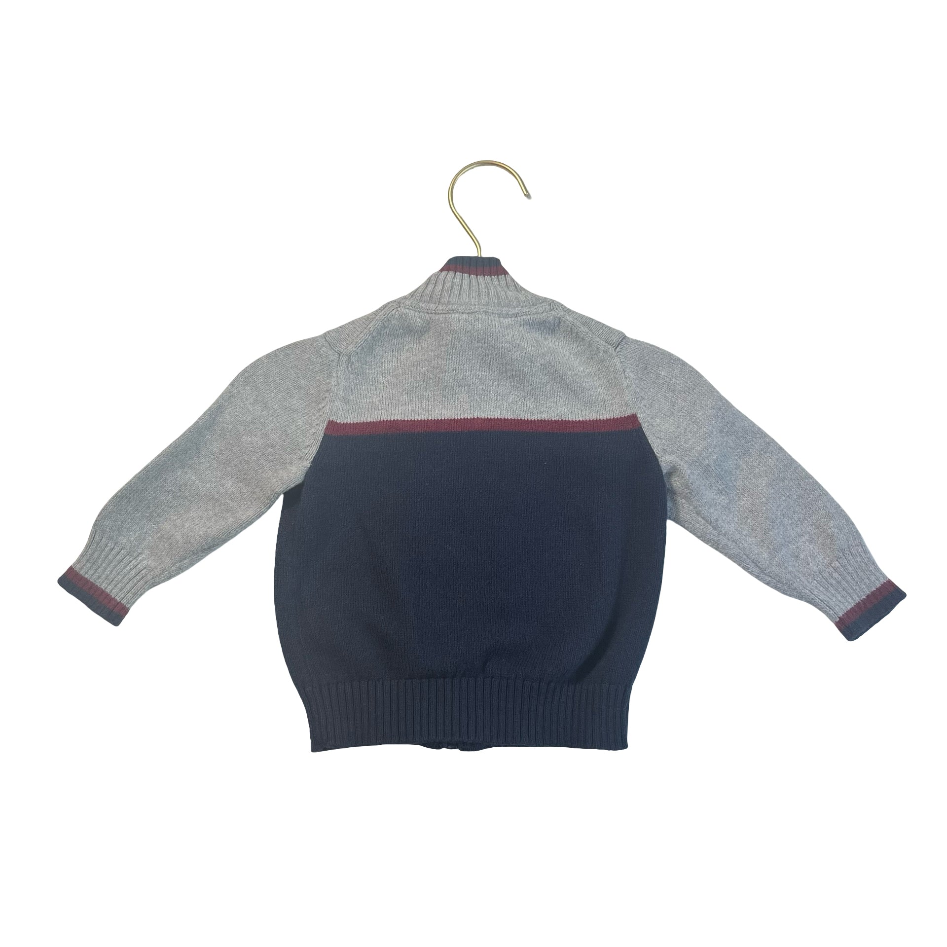 Janie and Jack Size Navy, Gray, Burgundy Zip - Up Cardigan - Size 3 - 6 Mo - Bounce Mkt