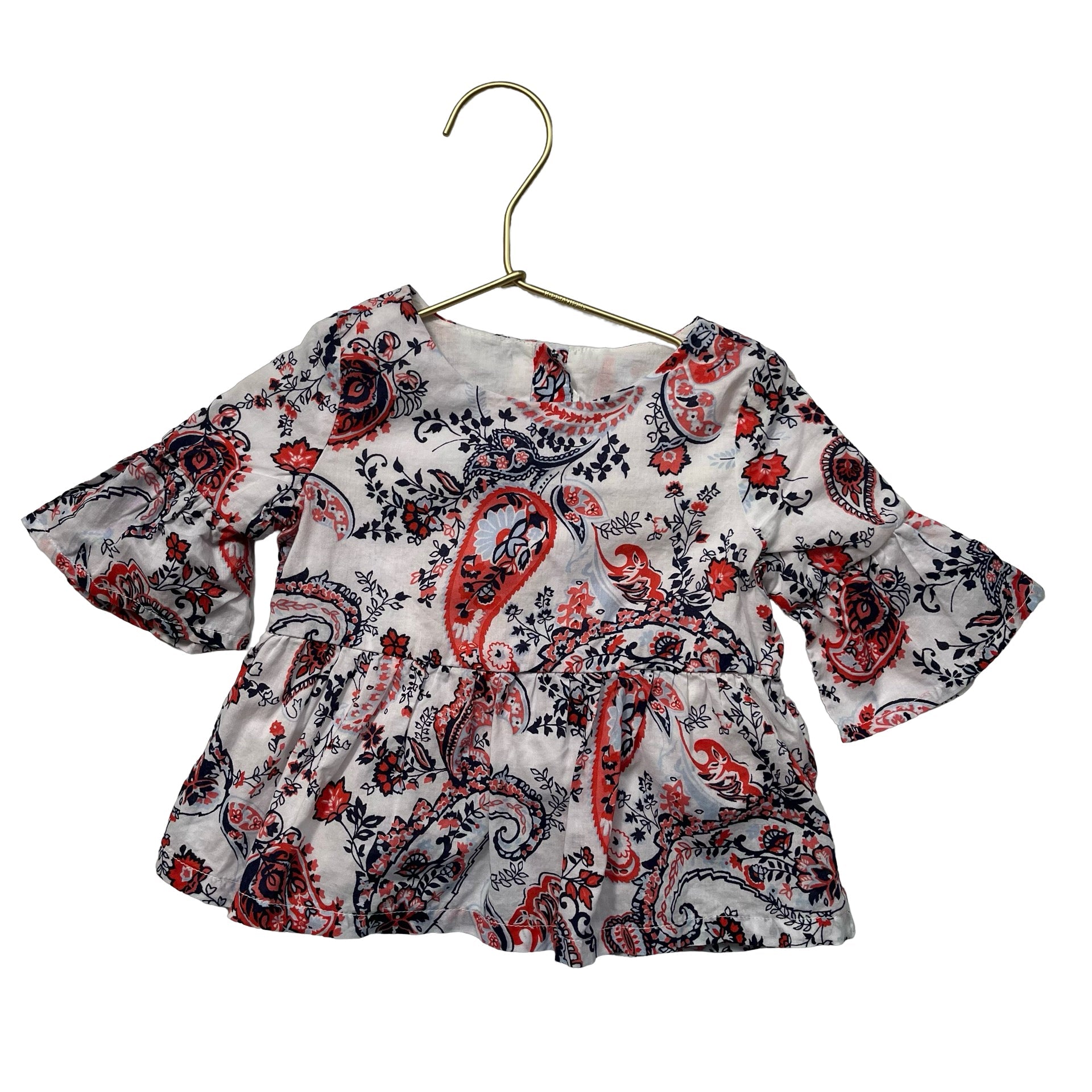 Janie and Jack White, Navy, Coral Paisley Blouse - Size 12 - 18 Mo - Bounce Mkt