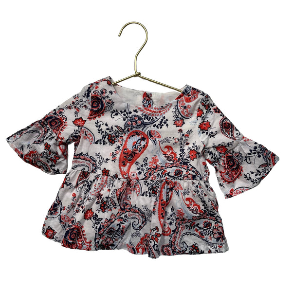 Janie and Jack White, Navy, Coral Paisley Blouse - Size 12 - 18 Mo - Bounce Mkt