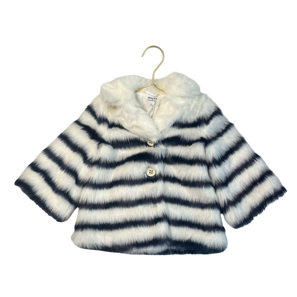 Janie and Jack x Juno Valentine White & Navy Striped Faux Fur Jacket - Size 2T - Bounce Mkt