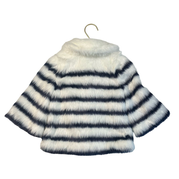 Janie and Jack x Juno Valentine White & Navy Striped Faux Fur Jacket - Size 2T - Bounce Mkt