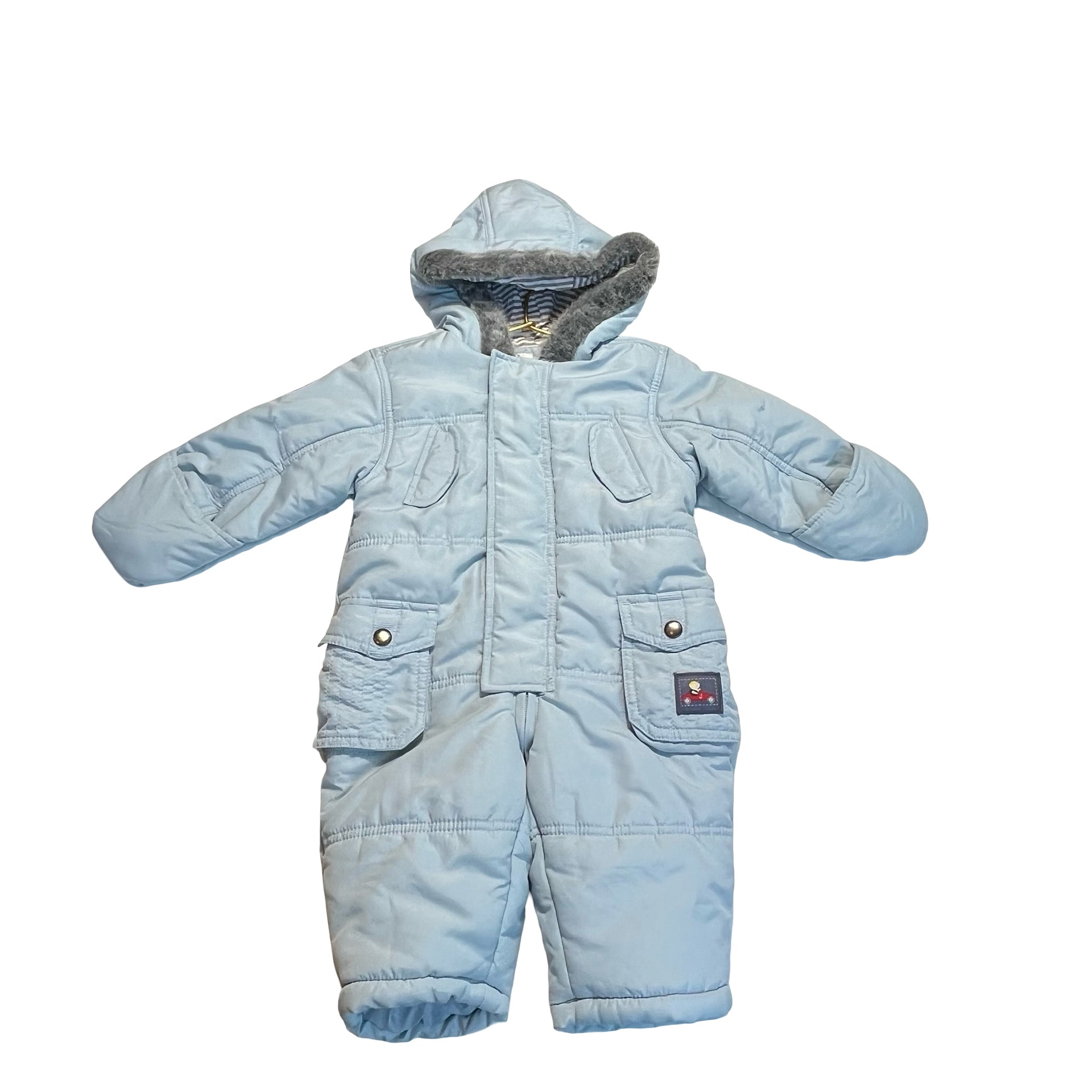 Jasper Conran Light Blue & Gray Faux Fur Trim Bunting - Size 9 - 12 Months - Bounce Mkt