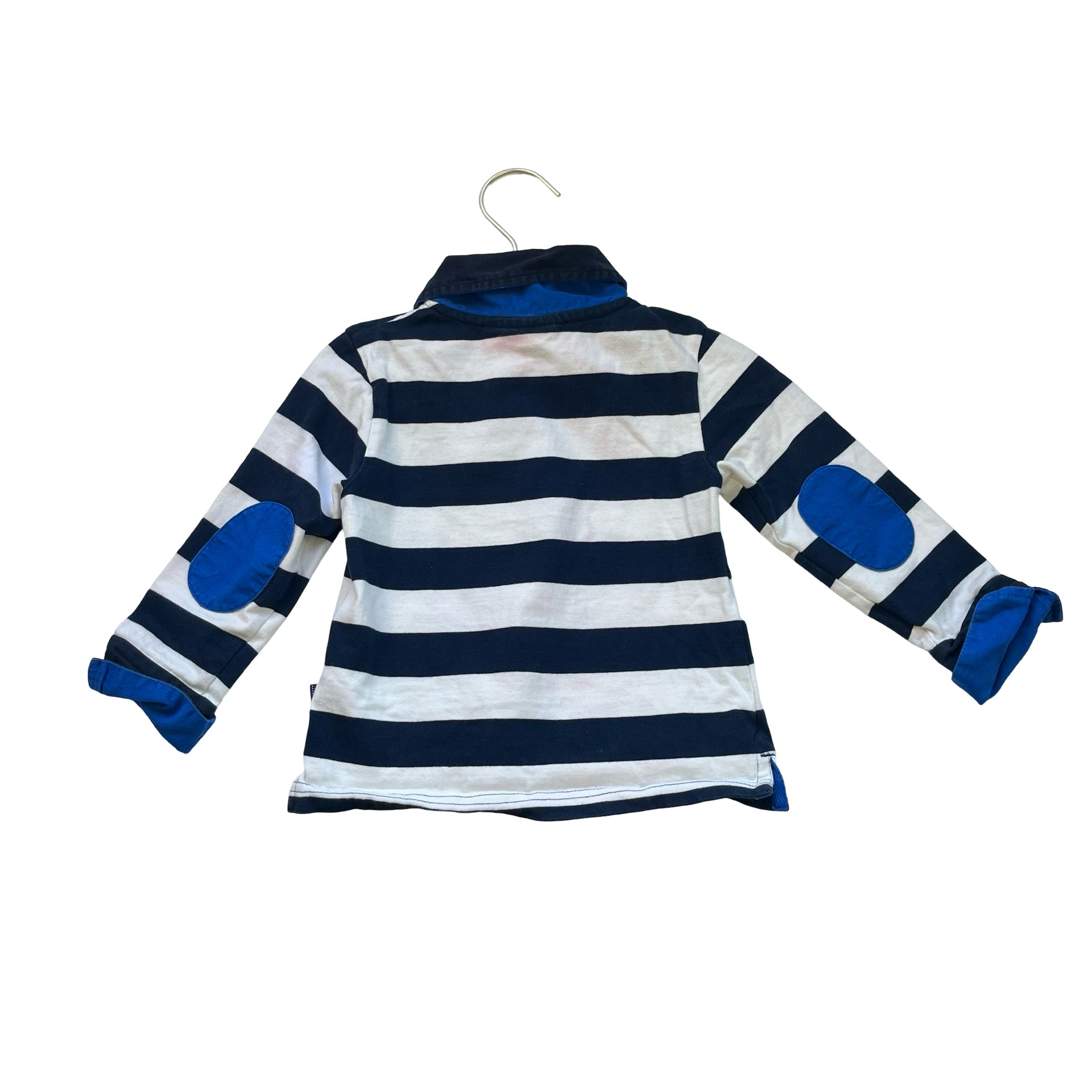 JoJo Maman Bebe Navy & White Striped Rugby Shirt - Size 2 - 3 - Bounce Mkt