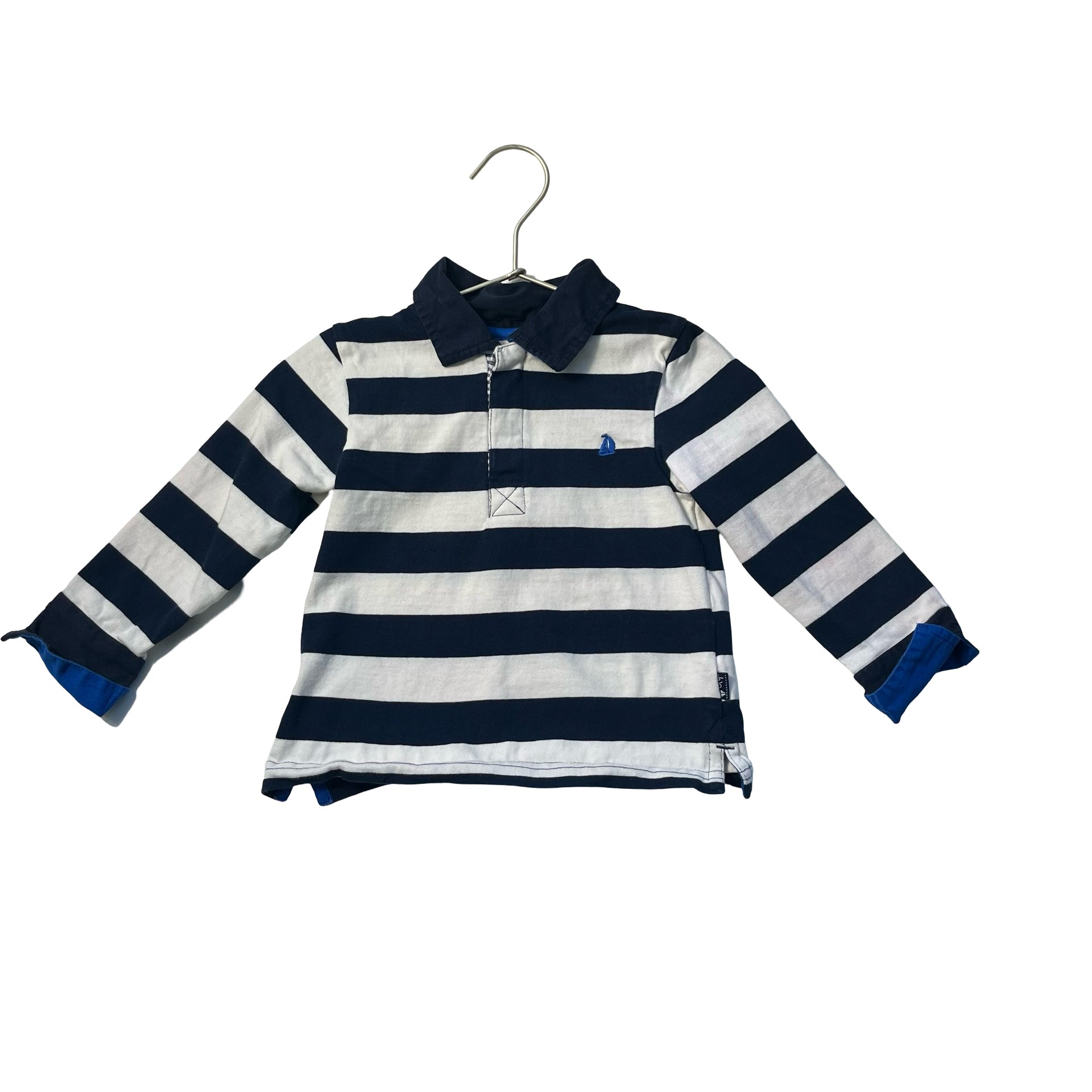 JoJo Maman Bebe Navy & White Striped Rugby Shirt - Size 2 - 3 - Bounce Mkt