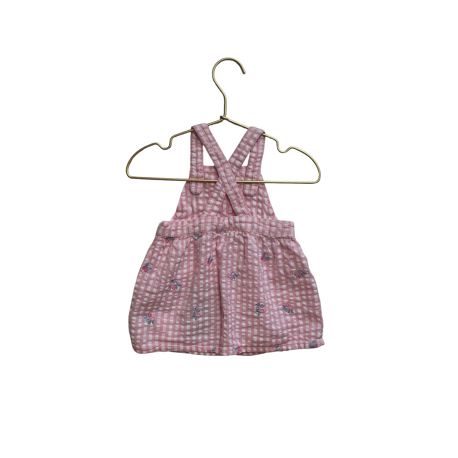 JoJo Maman Bebe Pink Gingham Check Overall Dress - Size 3 - 6 Mo - Bounce Mkt
