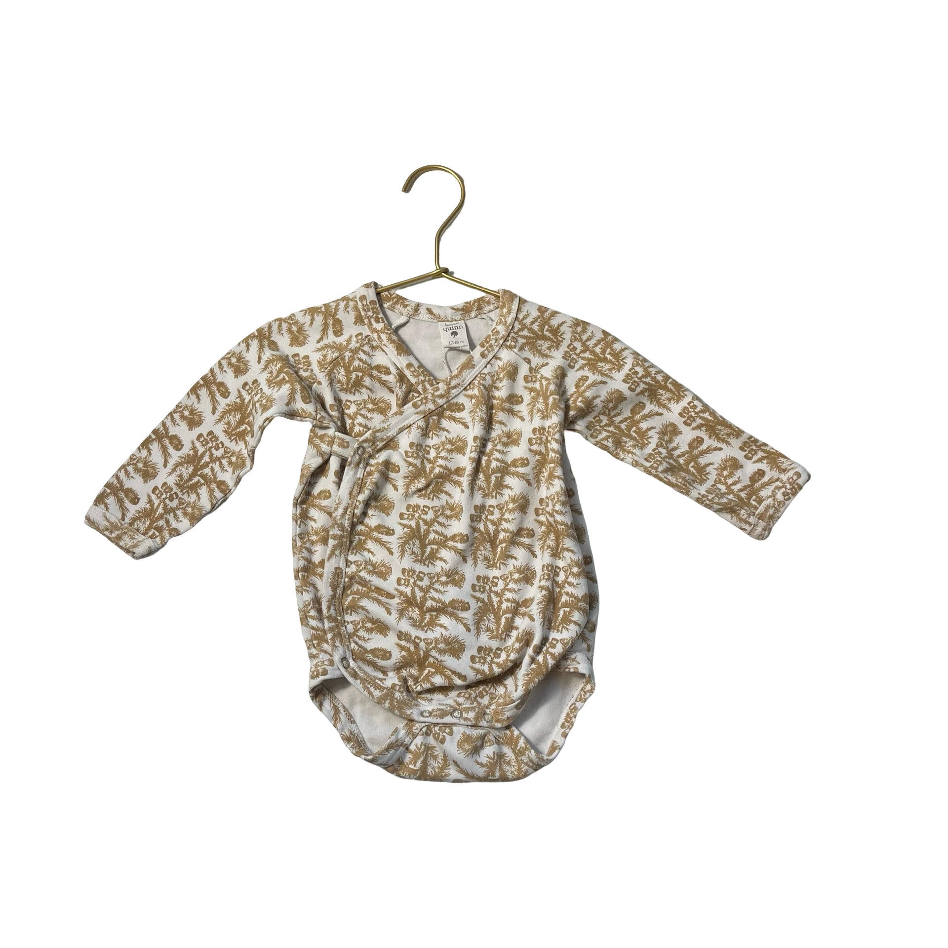 Kate Quinn Ivory & Brown Plant Print Long Sleeve One Piece - Size 12 - 18 Months - Bounce Mkt