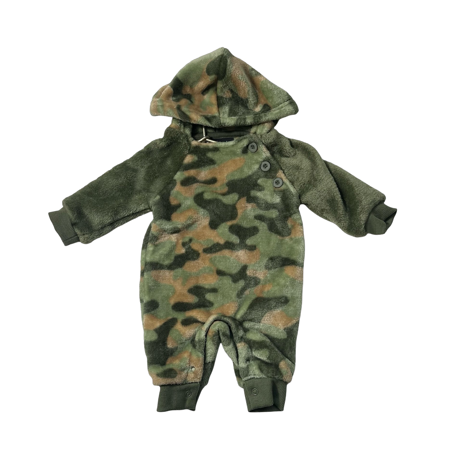 Kidtopia Green Camouflage Fleecec Hooded One Piece - Size Newborn - Bounce Mkt