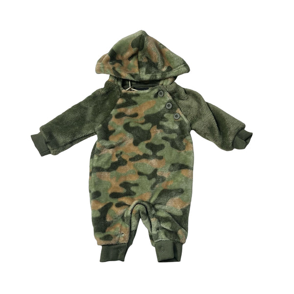Kidtopia Green Camouflage Fleecec Hooded One Piece - Size Newborn - Bounce Mkt