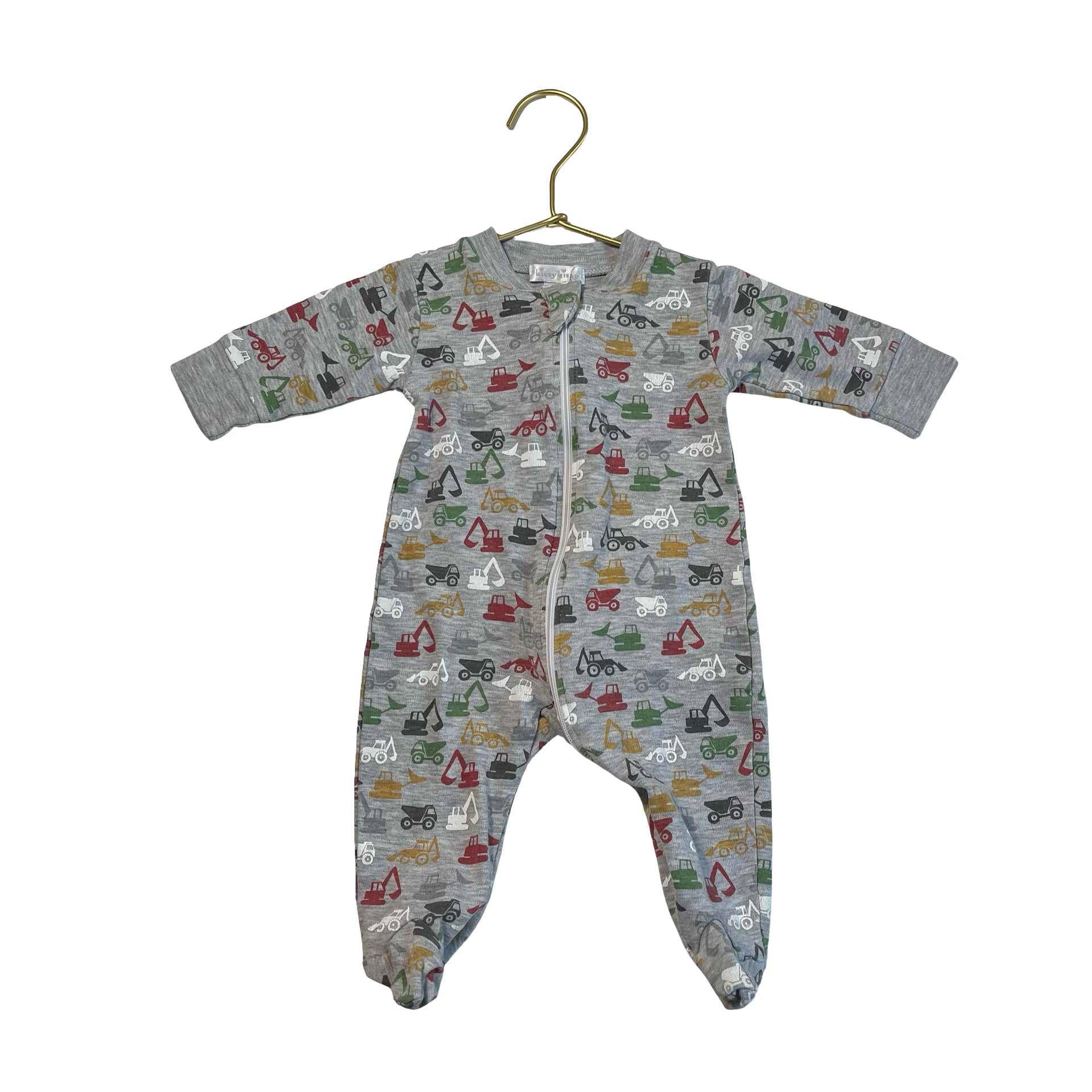 Kissy Kissy Gray Construction Truck Print Footie - Size 0 - 3 Mo - Bounce Mkt