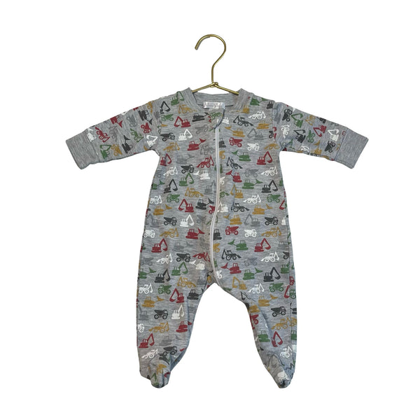 Kissy Kissy Gray Construction Truck Print Footie - Size 0 - 3 Mo - Bounce Mkt