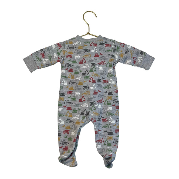 Kissy Kissy Gray Construction Truck Print Footie - Size 0 - 3 Mo - Bounce Mkt