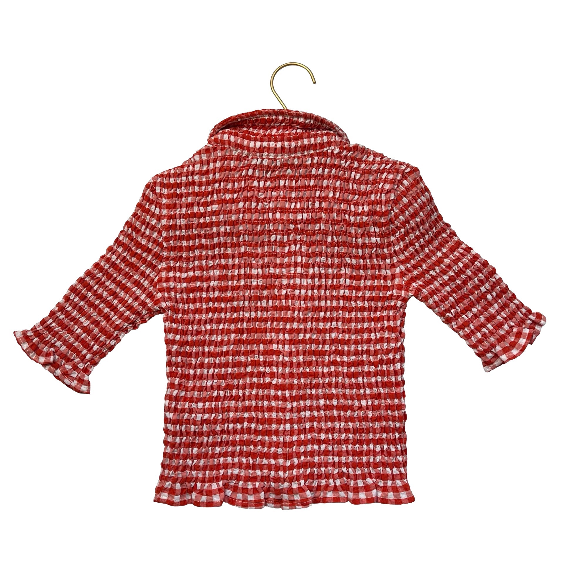 Les Coyotes De Paris Red 'Mini Gingham' Smocked Blouse with Tags - Size 10 - Bounce Mkt
