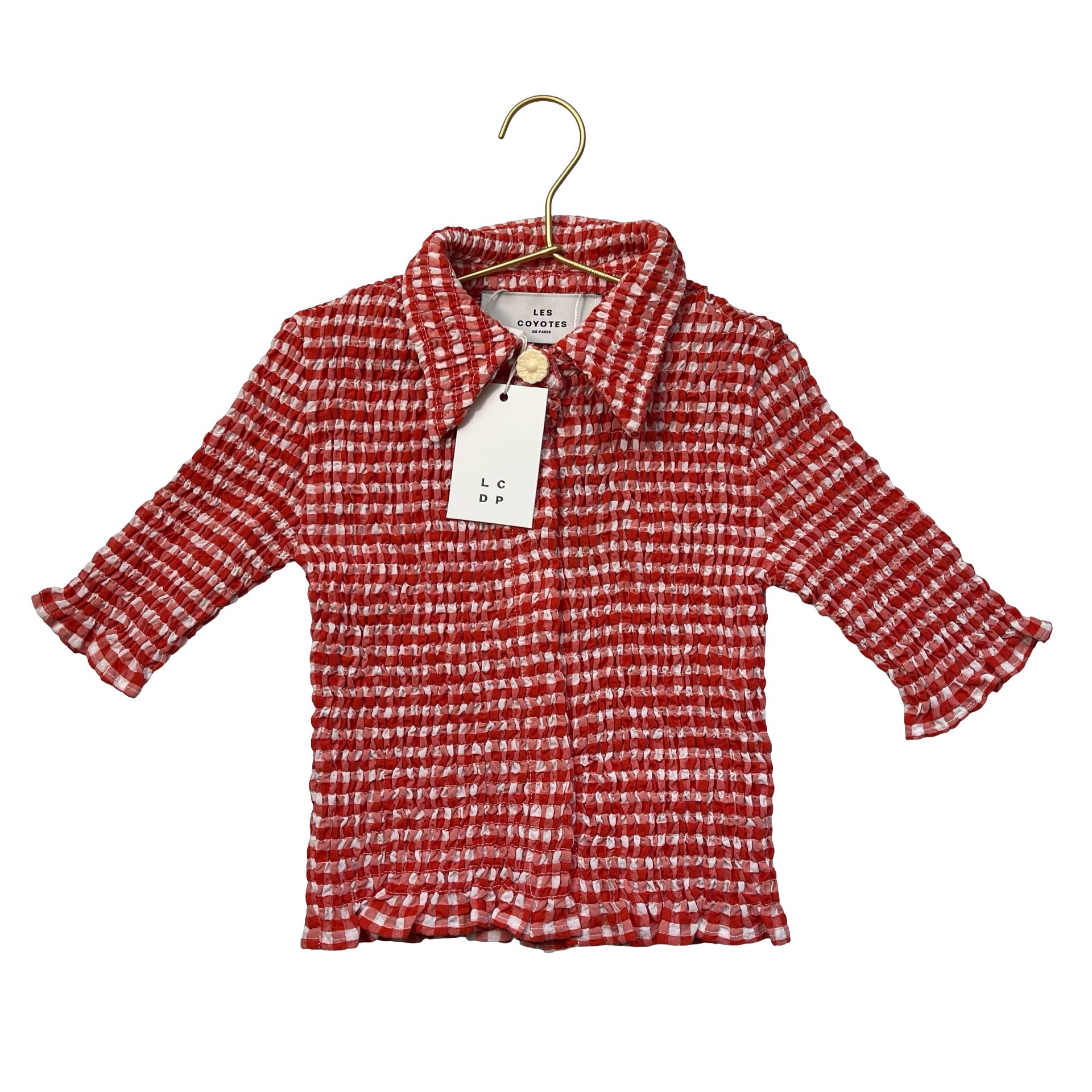 Les Coyotes De Paris Red 'Mini Gingham' Smocked Blouse with Tags - Size 10 - Bounce Mkt