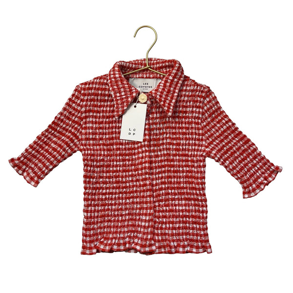 Les Coyotes De Paris Red 'Mini Gingham' Smocked Blouse with Tags - Size 10 - Bounce Mkt